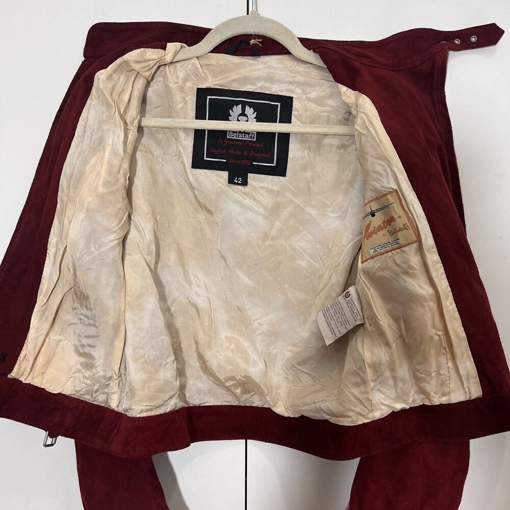 Belstaff The Aviator Suede Jacket Womens Genuine Leather Burgundy Mesh Detail 42 - Picture 4 of 12